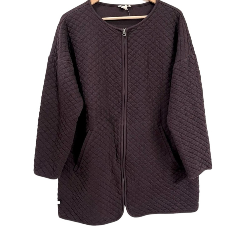 Eileen Fisher Quilted Black Full Zip Organic Cotton Jacket Size M